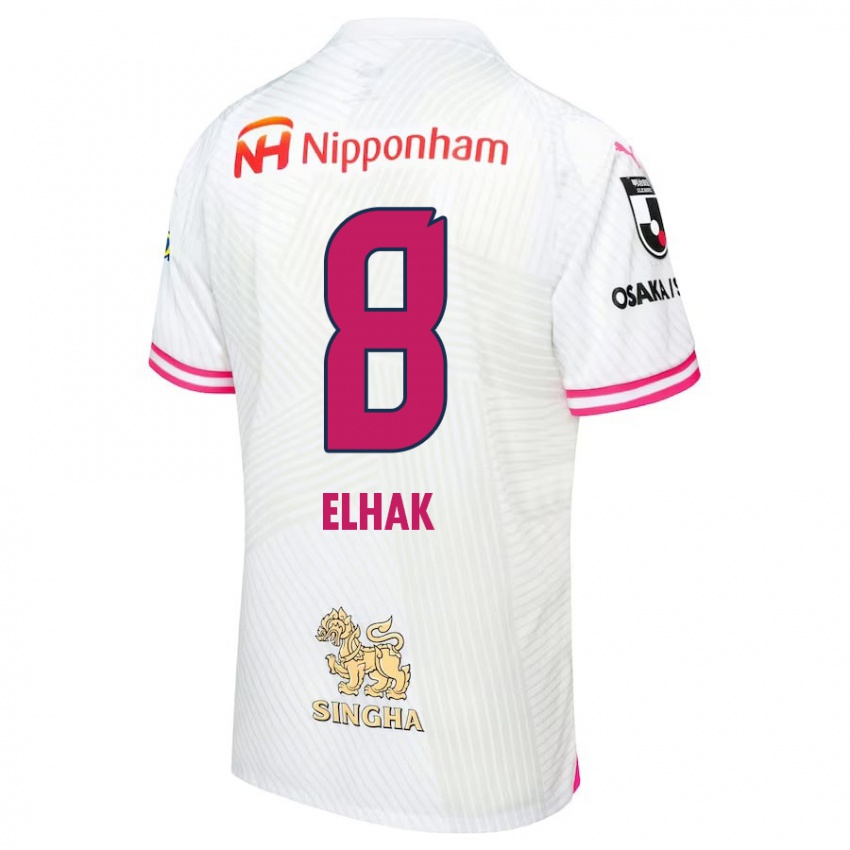 Heren Akuro Elhak #8 Wit Roze Uitshirt Uittenue 2024/25 T-Shirt