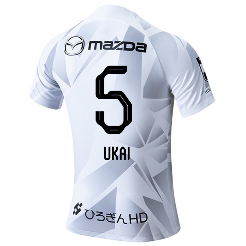 Heren Hiroto Ukai #5 Wit Grijs Zwart Uitshirt Uittenue 2024/25 T-Shirt