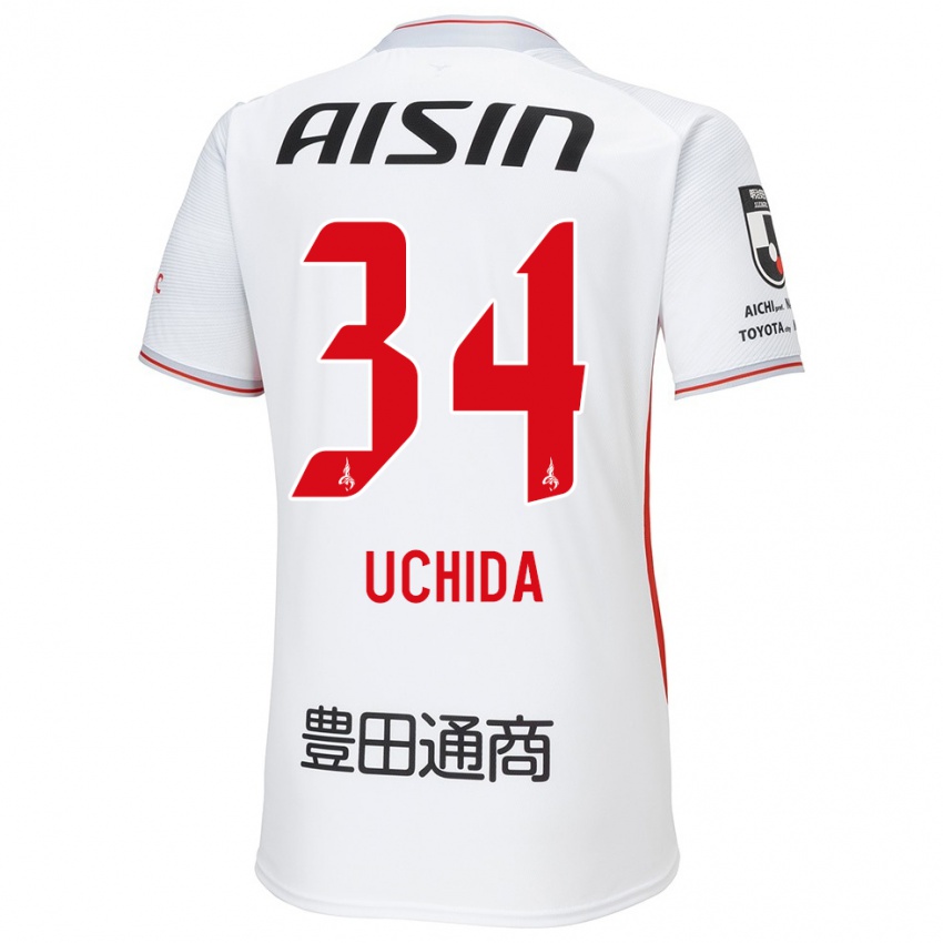 Heren Takuya Uchida #34 Wit Geel Rood Uitshirt Uittenue 2024/25 T-Shirt