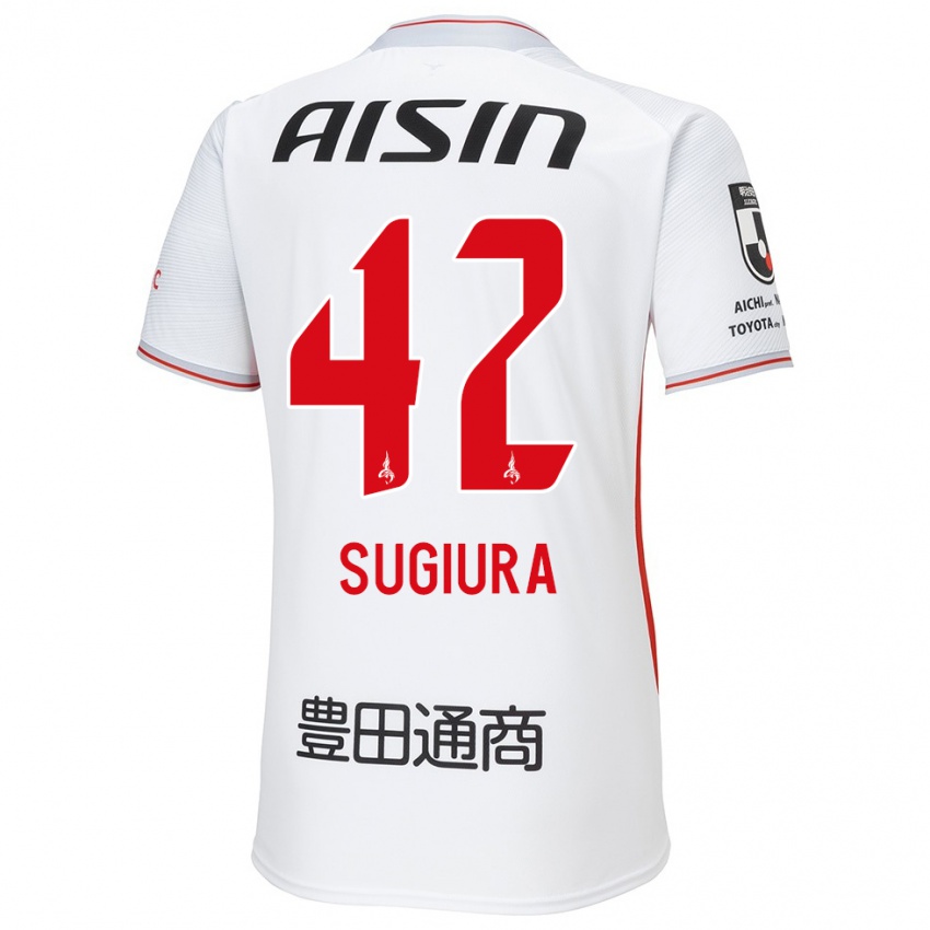 Heren Shungo Sugiura #42 Wit Geel Rood Uitshirt Uittenue 2024/25 T-Shirt