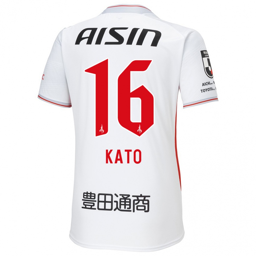 Heren Naotaro Kato #16 Wit Geel Rood Uitshirt Uittenue 2024/25 T-Shirt