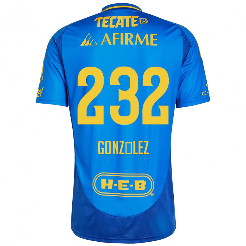 Heren César González #232 Blauw Geel Uitshirt Uittenue 2024/25 T-Shirt