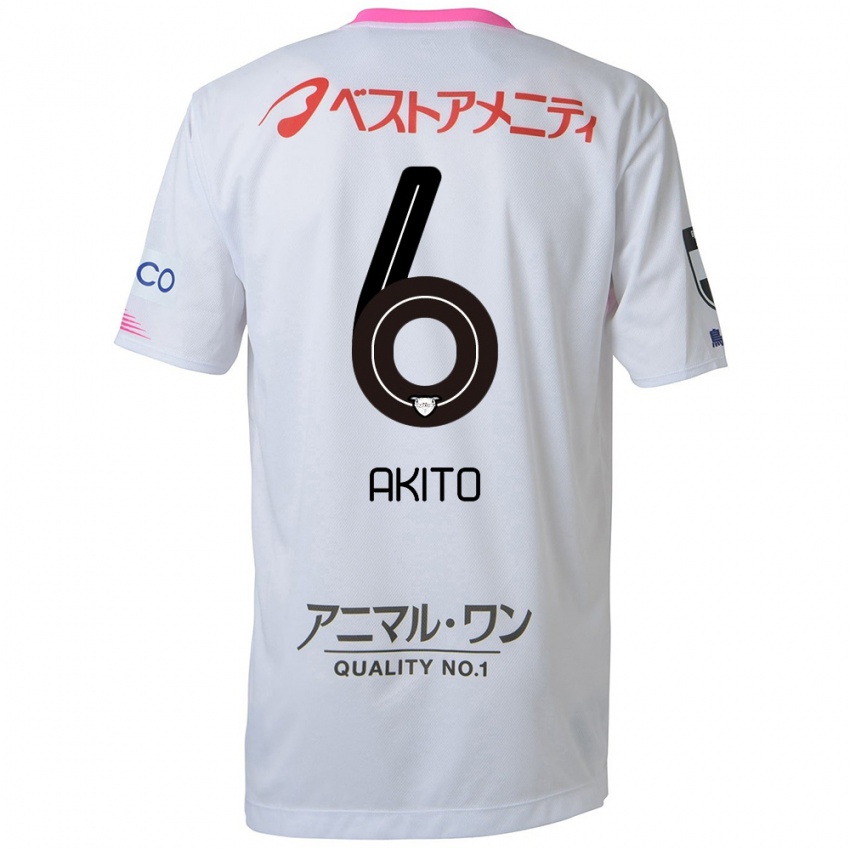 Heren Akito Fukuta #6 Wit Blauw Roze Uitshirt Uittenue 2024/25 T-Shirt