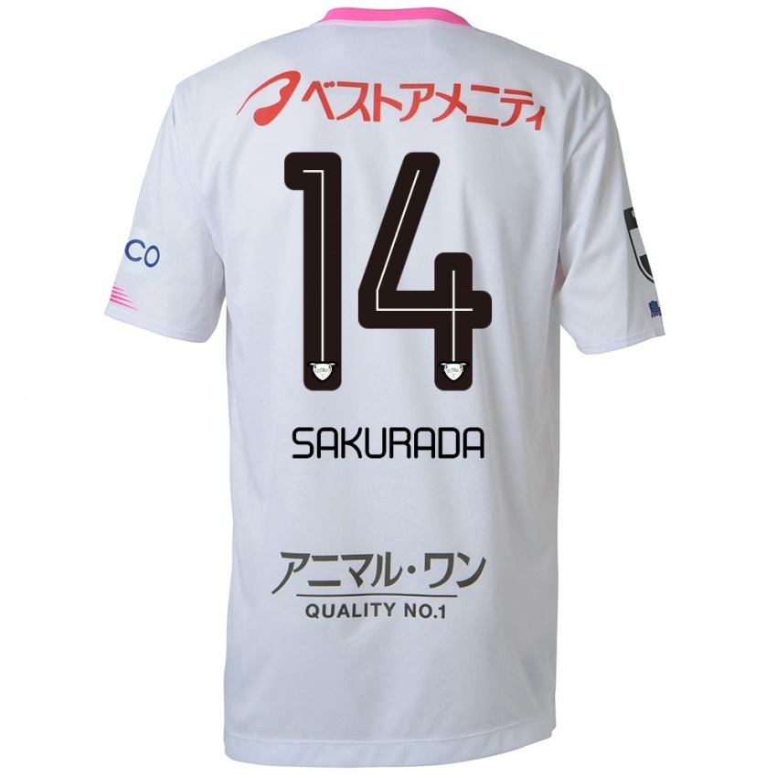 Heren Ryu Sakurada #14 Wit Blauw Roze Uitshirt Uittenue 2024/25 T-Shirt