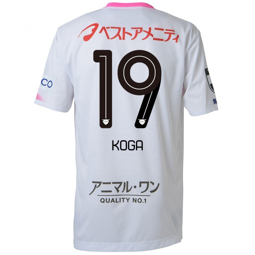 Heren Ryoma Koga #19 Wit Blauw Roze Uitshirt Uittenue 2024/25 T-Shirt