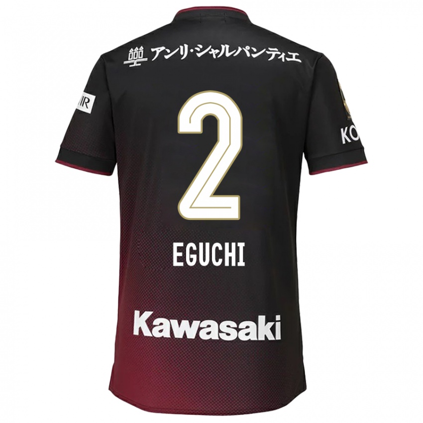 Dames Takuma Eguchi #2 Zwart Rood Thuisshirt Thuistenue 2024/25 T-Shirt