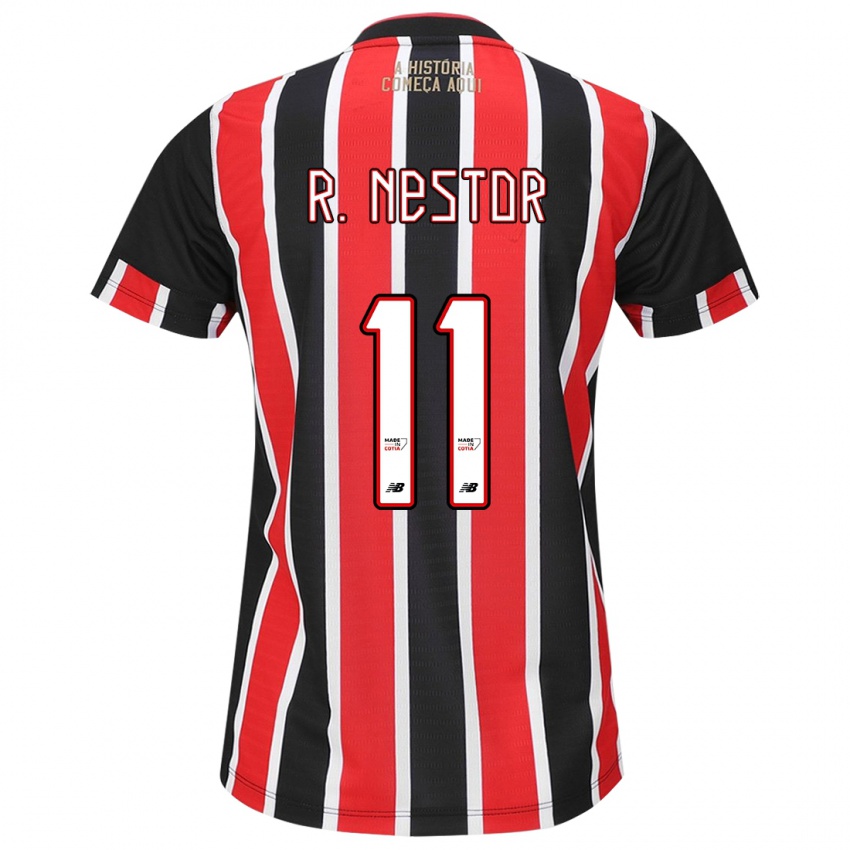 Dames Rodrigo Nestor #11 Zwart Rood Wit Uitshirt Uittenue 2024/25 T-Shirt