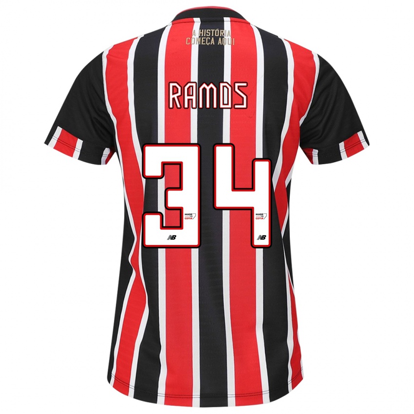 Dames Raí Ramos #34 Zwart Rood Wit Uitshirt Uittenue 2024/25 T-Shirt