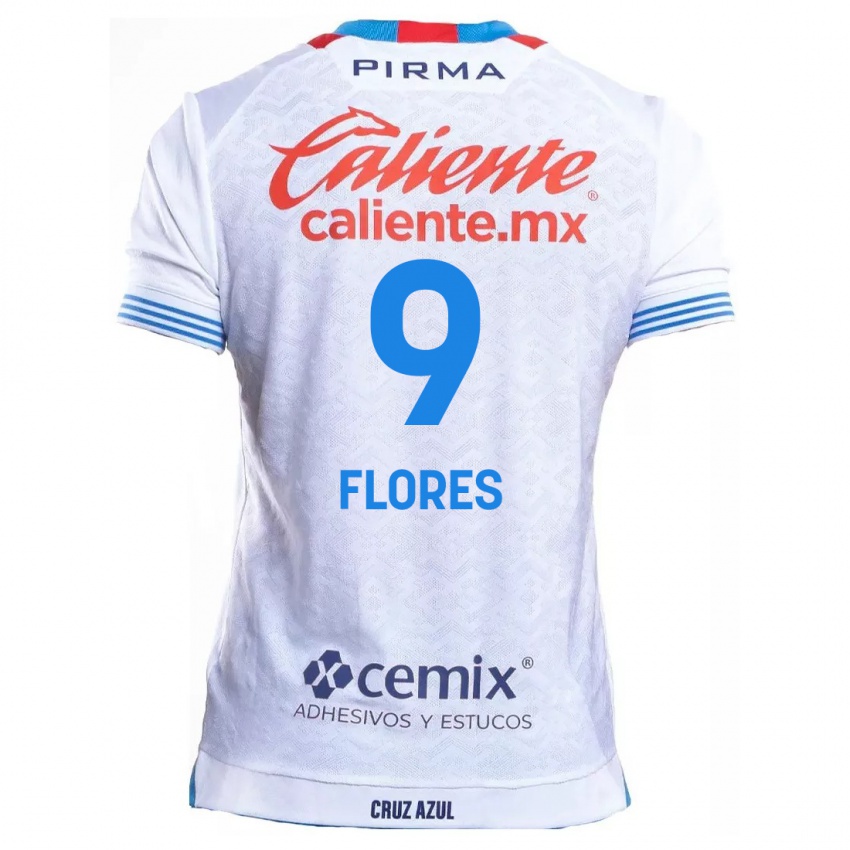 Dames Daniela Flores #9 Wit Blauw Uitshirt Uittenue 2024/25 T-Shirt