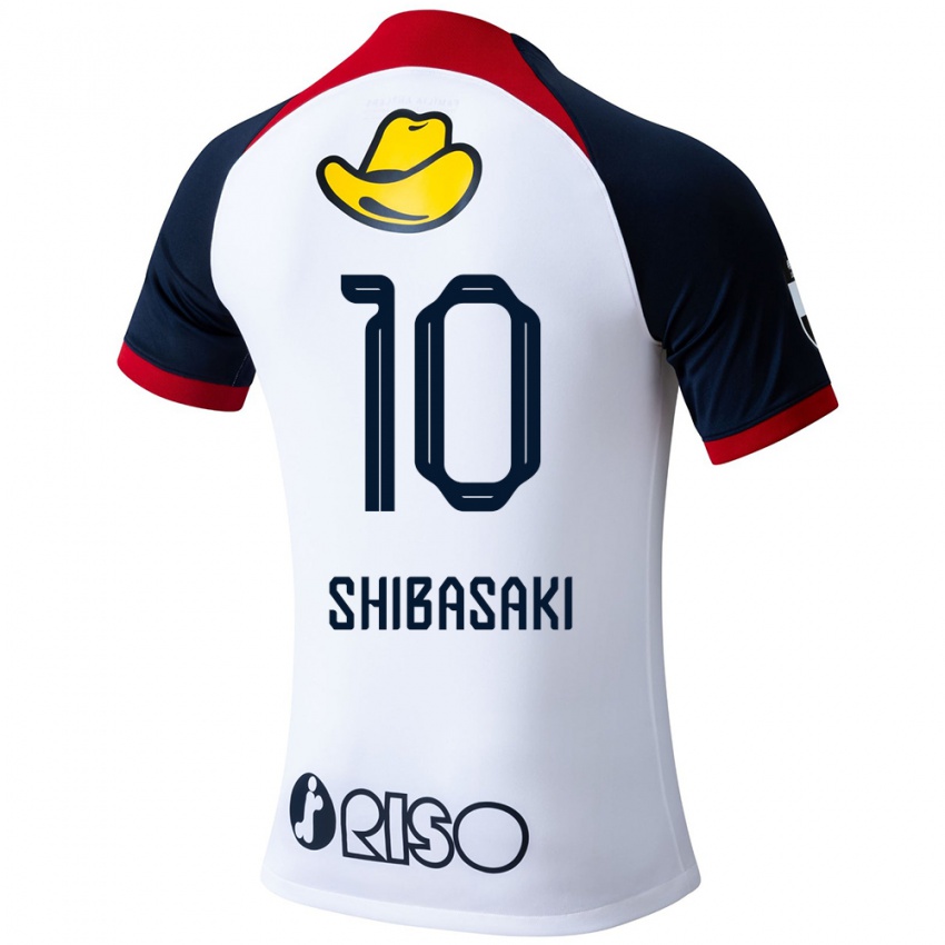 Dames Gaku Shibasaki #10 Wit Blauw Rood Uitshirt Uittenue 2024/25 T-Shirt