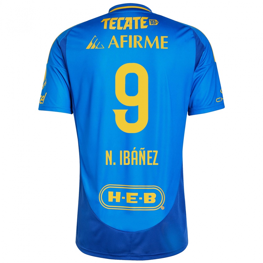 Dames Nicolás Ibáñez #9 Blauw Geel Uitshirt Uittenue 2024/25 T-Shirt