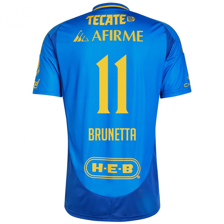 Dames Juan Brunetta #11 Blauw Geel Uitshirt Uittenue 2024/25 T-Shirt