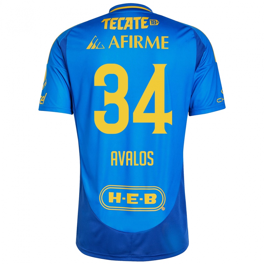 Dames Erick Avalos #34 Blauw Geel Uitshirt Uittenue 2024/25 T-Shirt