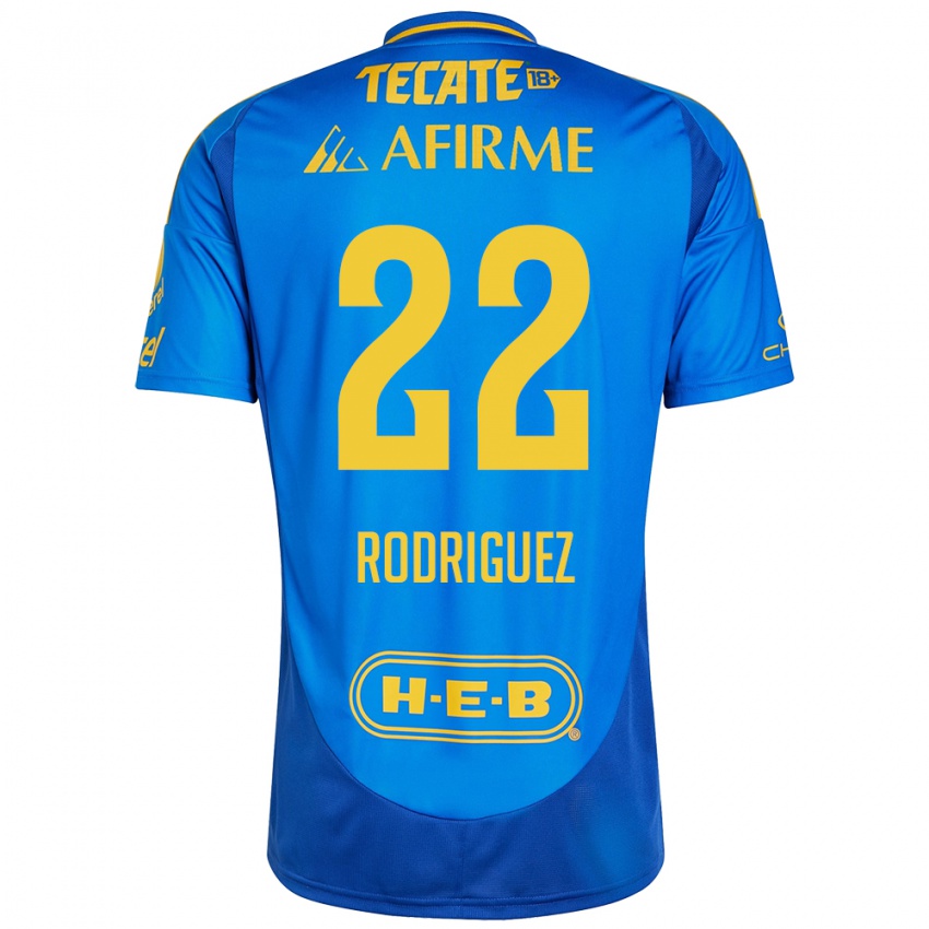 Dames Anika Rodriguez #22 Blauw Geel Uitshirt Uittenue 2024/25 T-Shirt