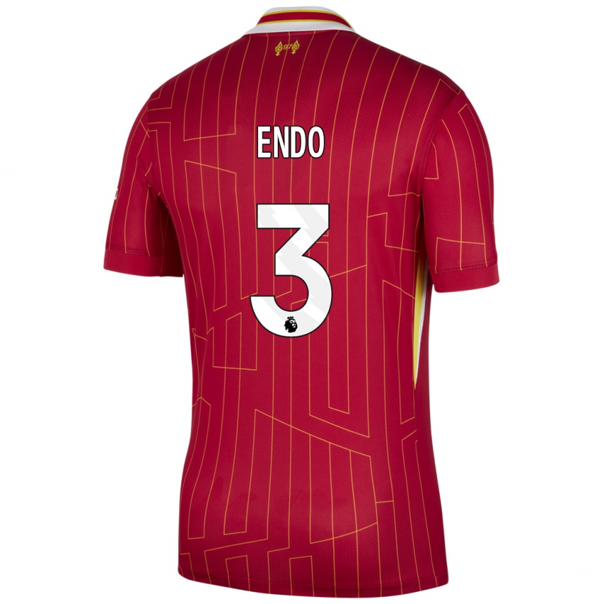 Kinderen Wataru Endo #3 Rood Geel Wit Thuisshirt Thuistenue 2024/25 T-Shirt