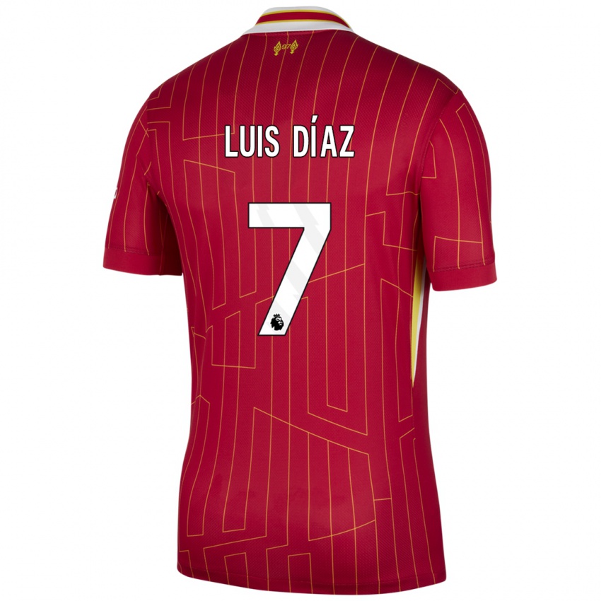 Kinderen Luis Diaz #7 Rood Geel Wit Thuisshirt Thuistenue 2024/25 T-Shirt