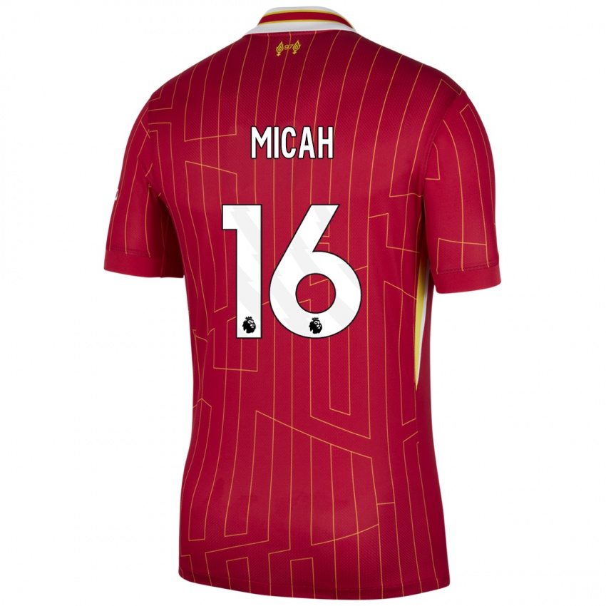 Kinderen Teagan Micah #16 Rood Geel Wit Thuisshirt Thuistenue 2024/25 T-Shirt