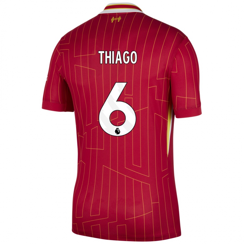 Kinderen Thiago #6 Rood Geel Wit Thuisshirt Thuistenue 2024/25 T-Shirt