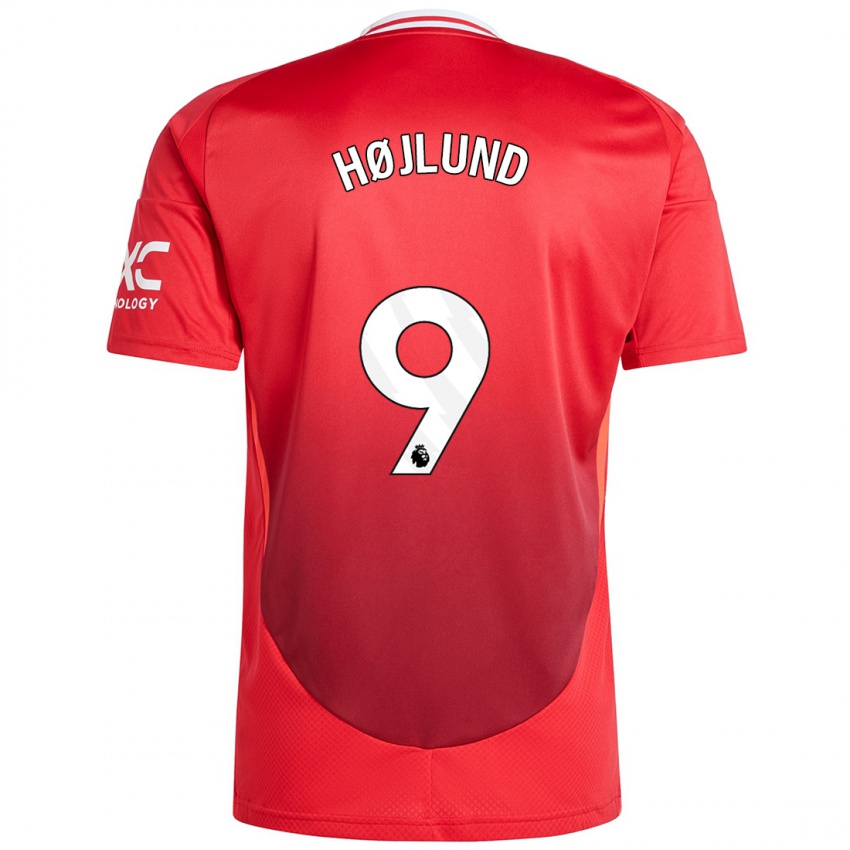 Kinderen Rasmus Højlund #9 Felrood Thuisshirt Thuistenue 2024/25 T-Shirt