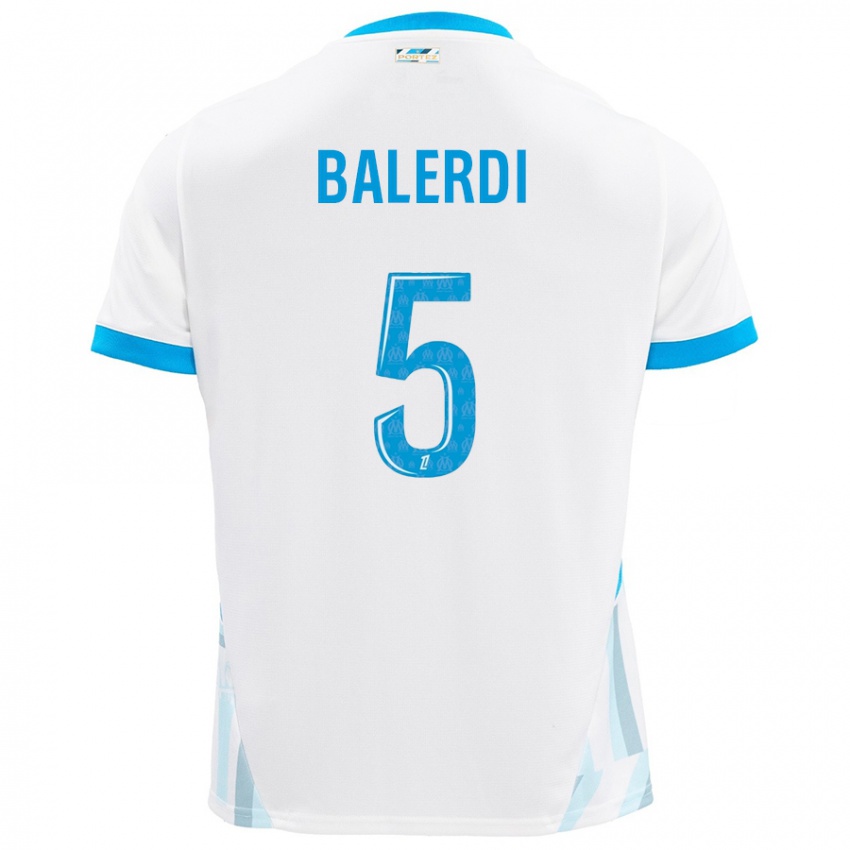 Kinderen Leonardo Balerdi #5 Wit Hemelsblauw Thuisshirt Thuistenue 2024/25 T-Shirt