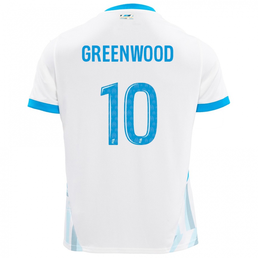 Kinderen Mason Greenwood #10 Wit Hemelsblauw Thuisshirt Thuistenue 2024/25 T-Shirt