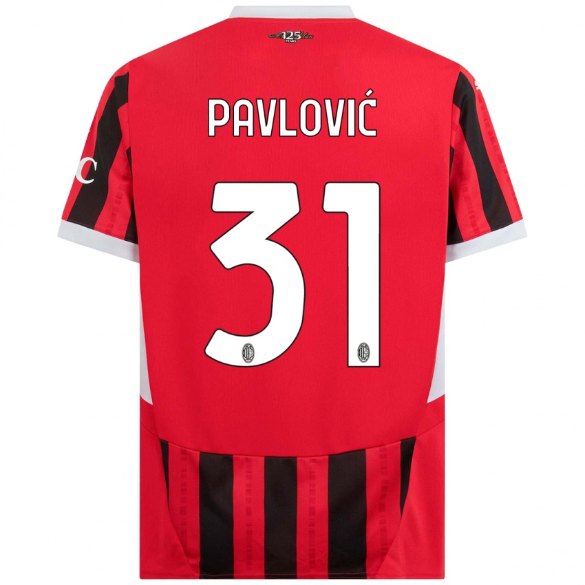 Kinderen Strahinja Pavlović #31 Rood Zwart Thuisshirt Thuistenue 2024/25 T-Shirt