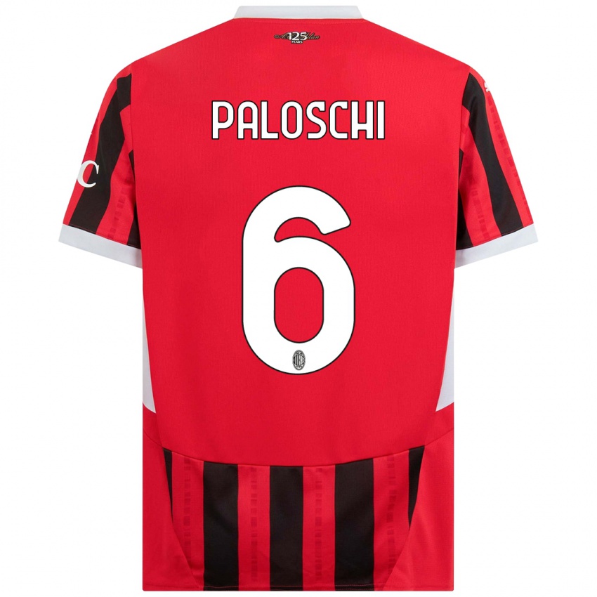 Kinderen Dorian Paloschi #6 Rood Zwart Thuisshirt Thuistenue 2024/25 T-Shirt