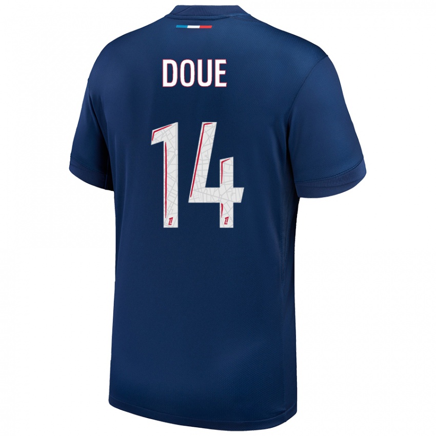 Kinderen Désiré Doué #14 Marineblauw Wit Thuisshirt Thuistenue 2024/25 T-Shirt