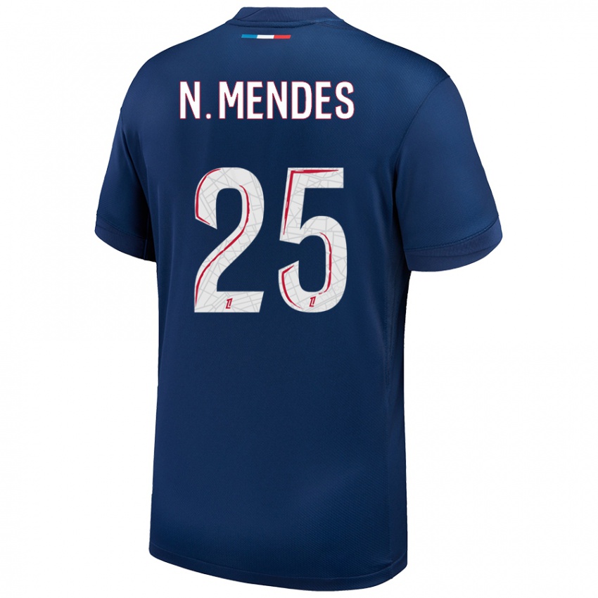 Kinderen Nuno Mendes #25 Marineblauw Wit Thuisshirt Thuistenue 2024/25 T-Shirt