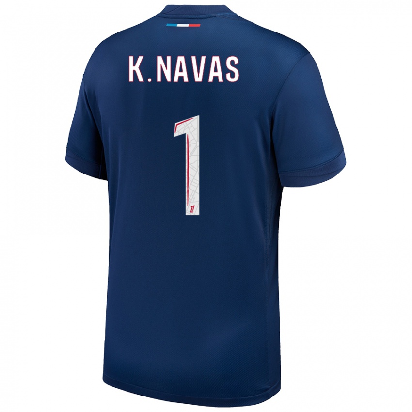 Kinderen Keylor Navas #1 Marineblauw Wit Thuisshirt Thuistenue 2024/25 T-Shirt