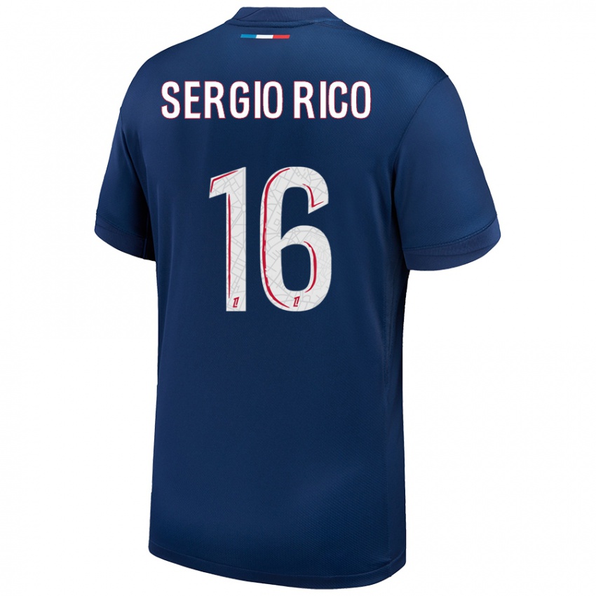 Kinderen Sergio Rico #16 Marineblauw Wit Thuisshirt Thuistenue 2024/25 T-Shirt