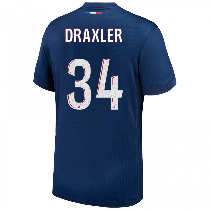 Kinderen Julian Draxler #34 Marineblauw Wit Thuisshirt Thuistenue 2024/25 T-Shirt