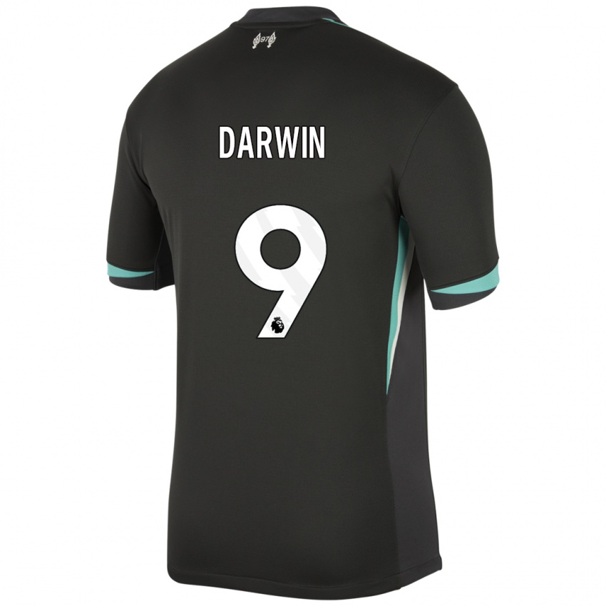 Kinderen Darwin Nunez #9 Zwart Antraciet Wit Uitshirt Uittenue 2024/25 T-Shirt