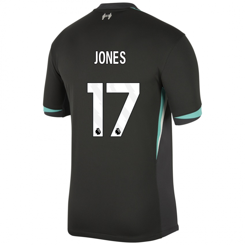 Kinderen Curtis Jones #17 Zwart Antraciet Wit Uitshirt Uittenue 2024/25 T-Shirt