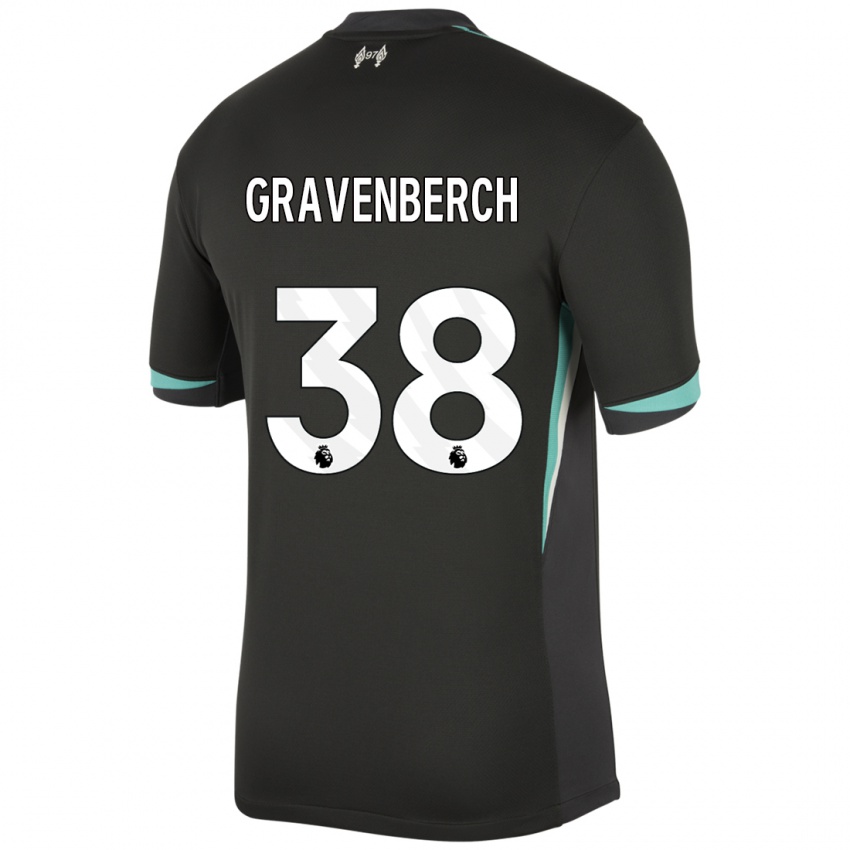 Kinderen Ryan Gravenberch #38 Zwart Antraciet Wit Uitshirt Uittenue 2024/25 T-Shirt