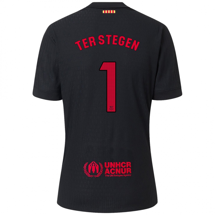 Kinderen Marc-Andre Ter Stegen #1 Zwart Rood Uitshirt Uittenue 2024/25 T-Shirt