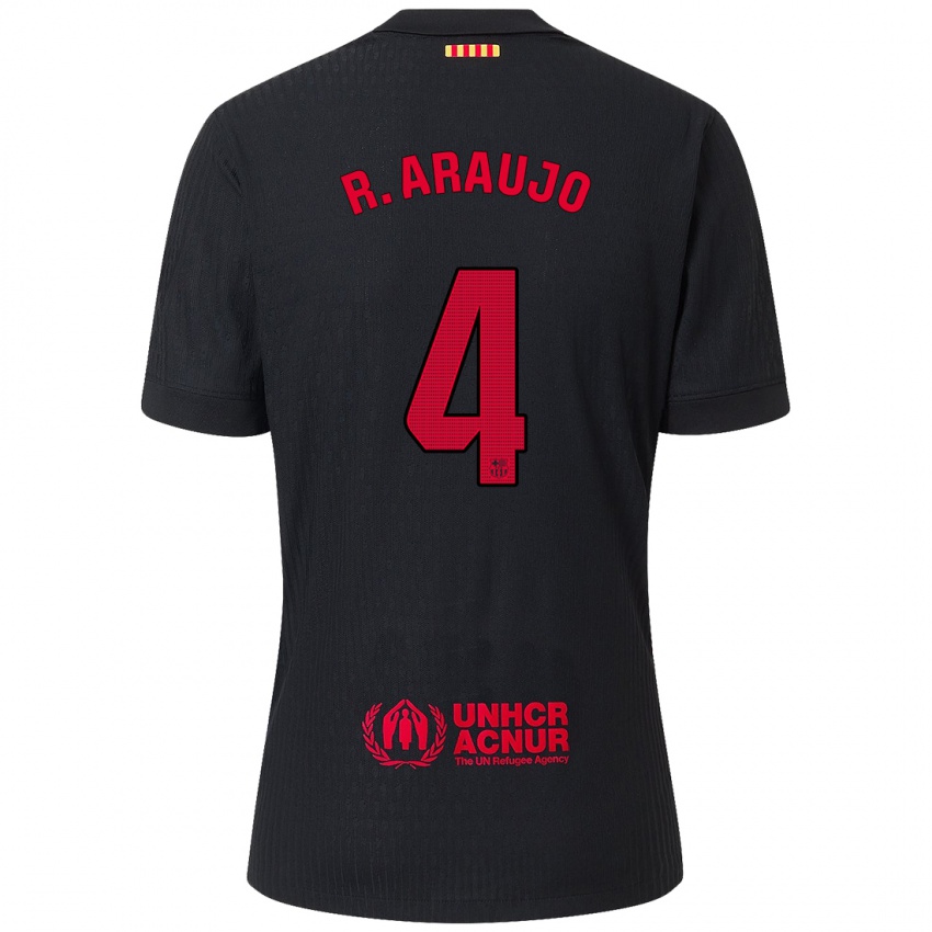 Kinderen Ronald Araujo #4 Zwart Rood Uitshirt Uittenue 2024/25 T-Shirt