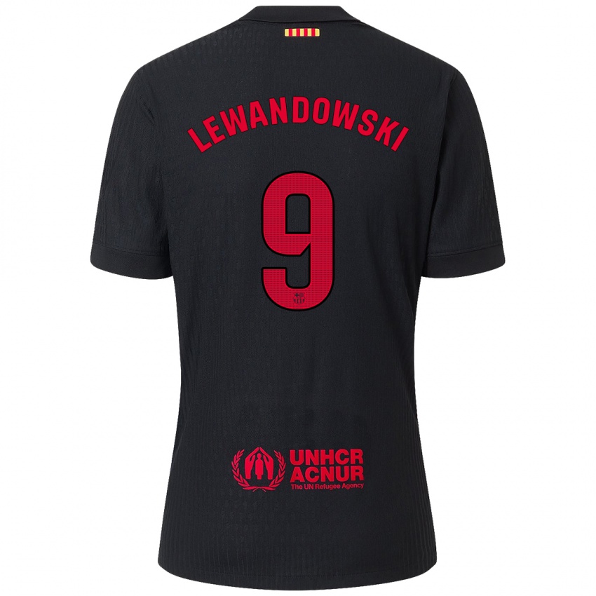 Kinderen Robert Lewandowski #9 Zwart Rood Uitshirt Uittenue 2024/25 T-Shirt