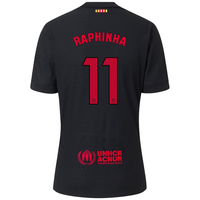 Kinderen Raphinha #11 Zwart Rood Uitshirt Uittenue 2024/25 T-Shirt