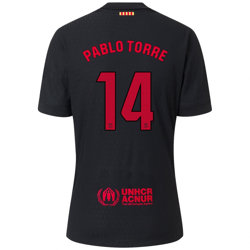 Kinderen Pablo Torre #14 Zwart Rood Uitshirt Uittenue 2024/25 T-Shirt