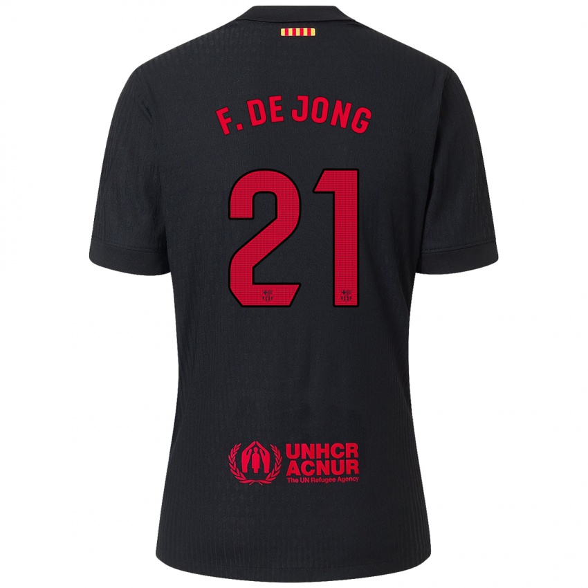 Kinderen Frenkie De Jong #21 Zwart Rood Uitshirt Uittenue 2024/25 T-Shirt