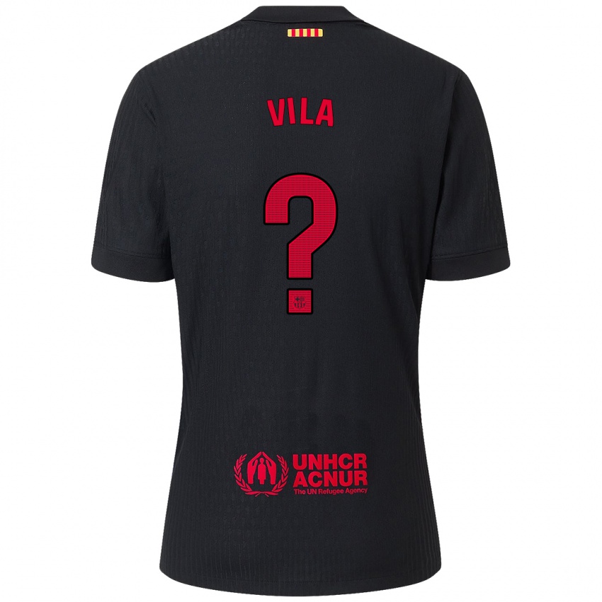 Kinderen Manu Vila #0 Zwart Rood Uitshirt Uittenue 2024/25 T-Shirt