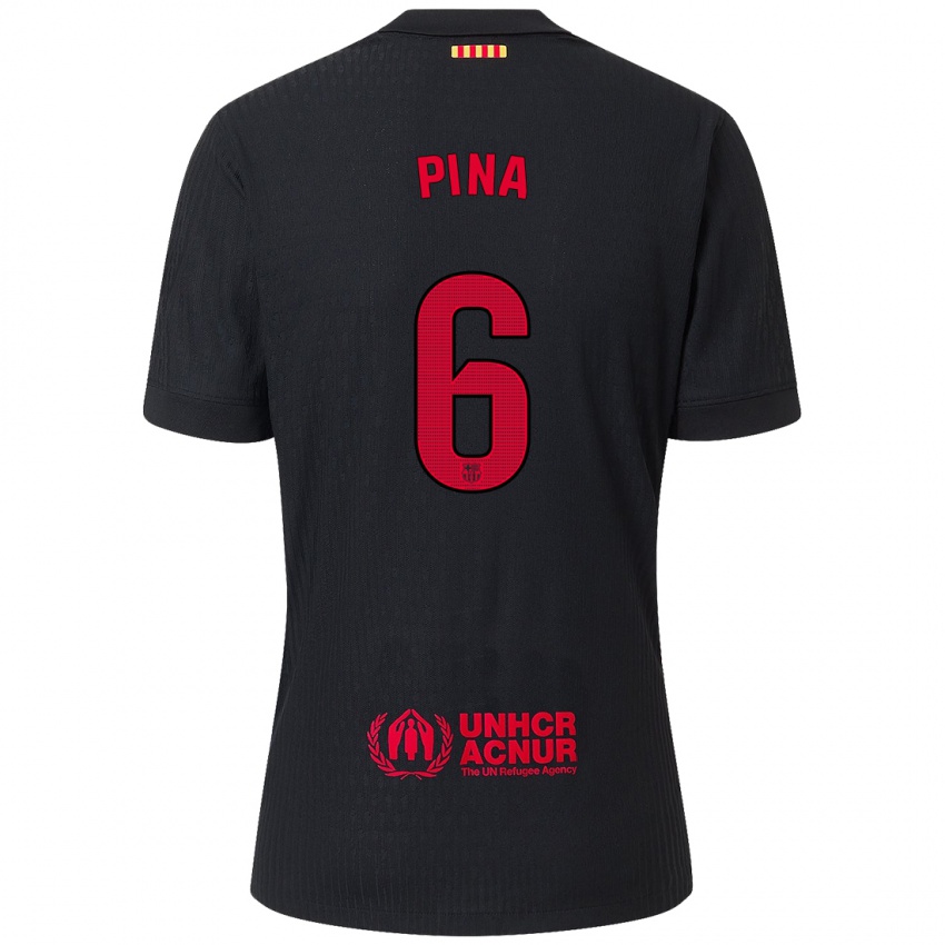 Kinderen Claudia Pina #6 Zwart Rood Uitshirt Uittenue 2024/25 T-Shirt