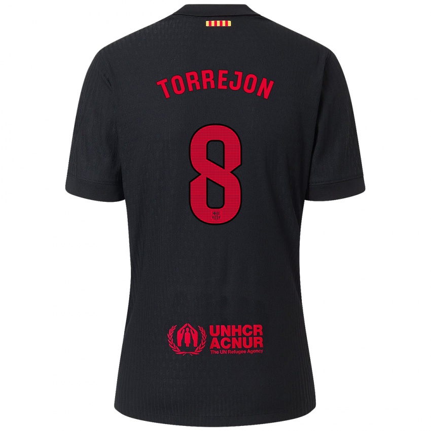 Kinderen Marta Torrejón #8 Zwart Rood Uitshirt Uittenue 2024/25 T-Shirt