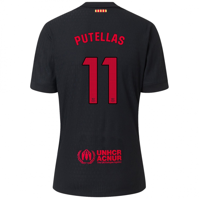 Kinderen Alexia Putellas #11 Zwart Rood Uitshirt Uittenue 2024/25 T-Shirt