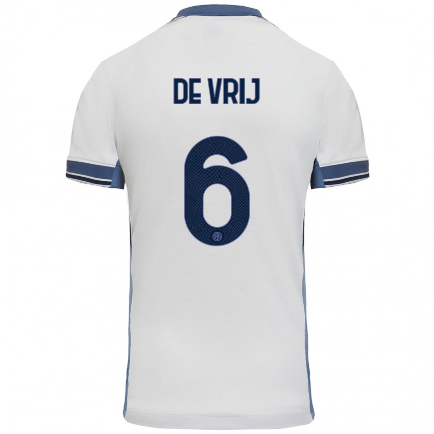 Kinderen Stefan De Vrij #6 Wit Grijs Uitshirt Uittenue 2024/25 T-Shirt