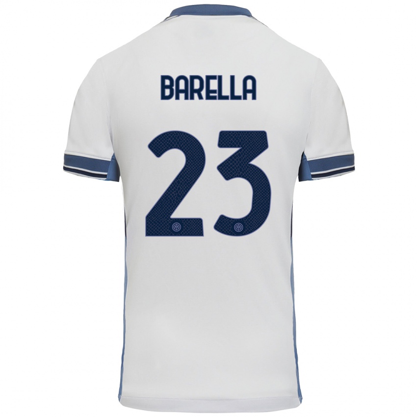 Kinderen Nicolo Barella #23 Wit Grijs Uitshirt Uittenue 2024/25 T-Shirt