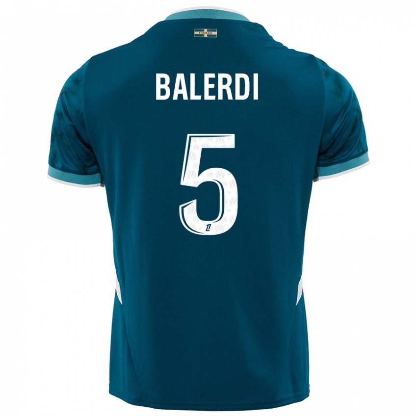 Kinderen Leonardo Balerdi #5 Turkoois Blauw Uitshirt Uittenue 2024/25 T-Shirt