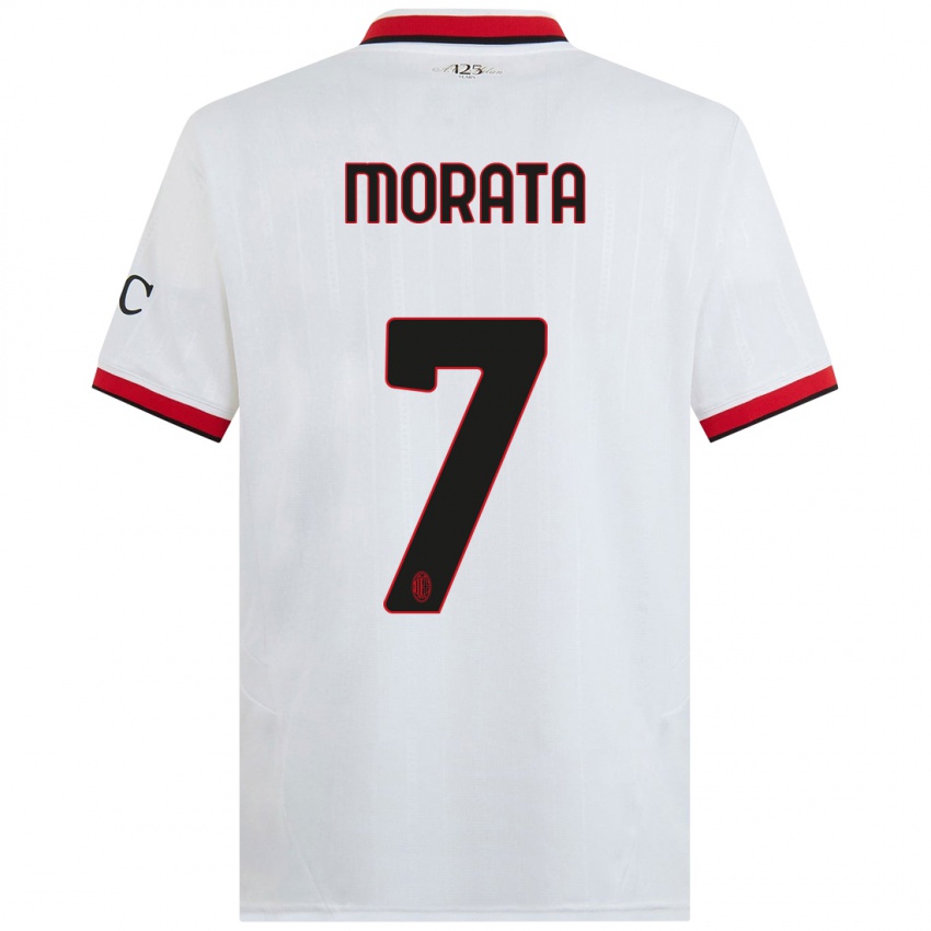 Kinderen Alvaro Morata #7 Wit Zwart Rood Uitshirt Uittenue 2024/25 T-Shirt