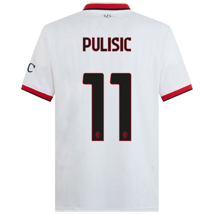 Kinderen Christian Pulisic #11 Wit Zwart Rood Uitshirt Uittenue 2024/25 T-Shirt